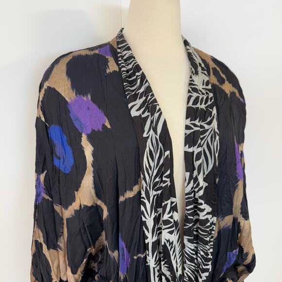Alembika Amethyst Crinkle Kimono Jacket Black Multicolor XL - Picture 4 of 13